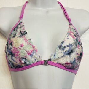 Victoria's Secret Pink Lace Bralette Bra Front Close‎ Caged Sides Size Small